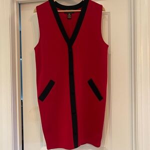 100% merino Wool Premier Red V-Neck Dress with Black Accents